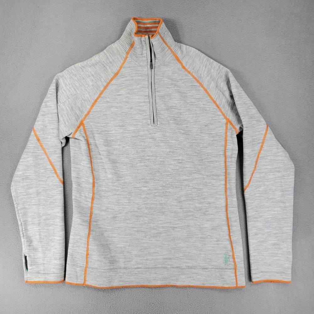 Smartwool Pullover Womens L Gray Merino Wool 1/4 Zip Thumbhole Mock Neck Heather